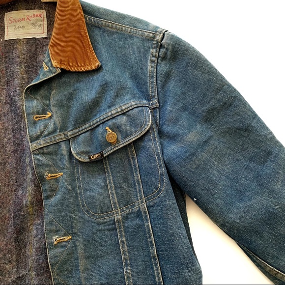 Lee Storm Riders VTG Distressed Blanket Lined Corduroy Denim Jacket Mens Small - Picture 6 of 9